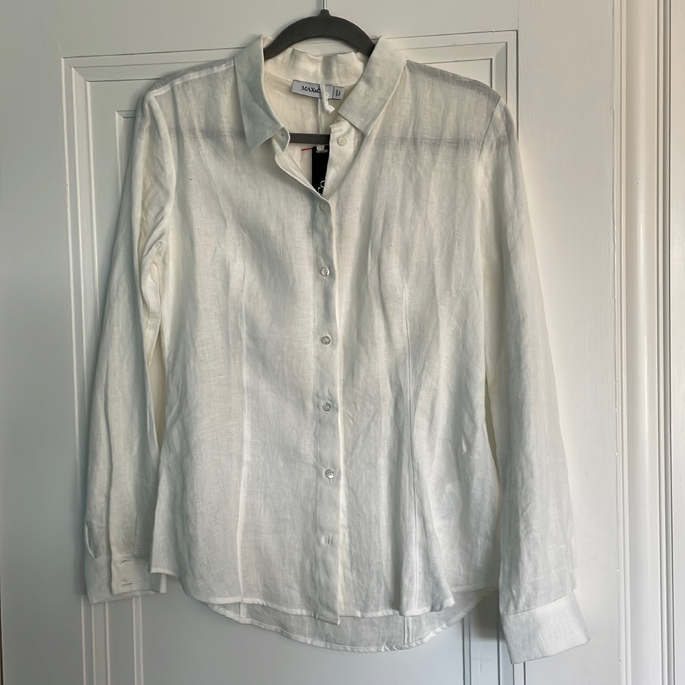Max & Co. White 100% Linen Button-Down